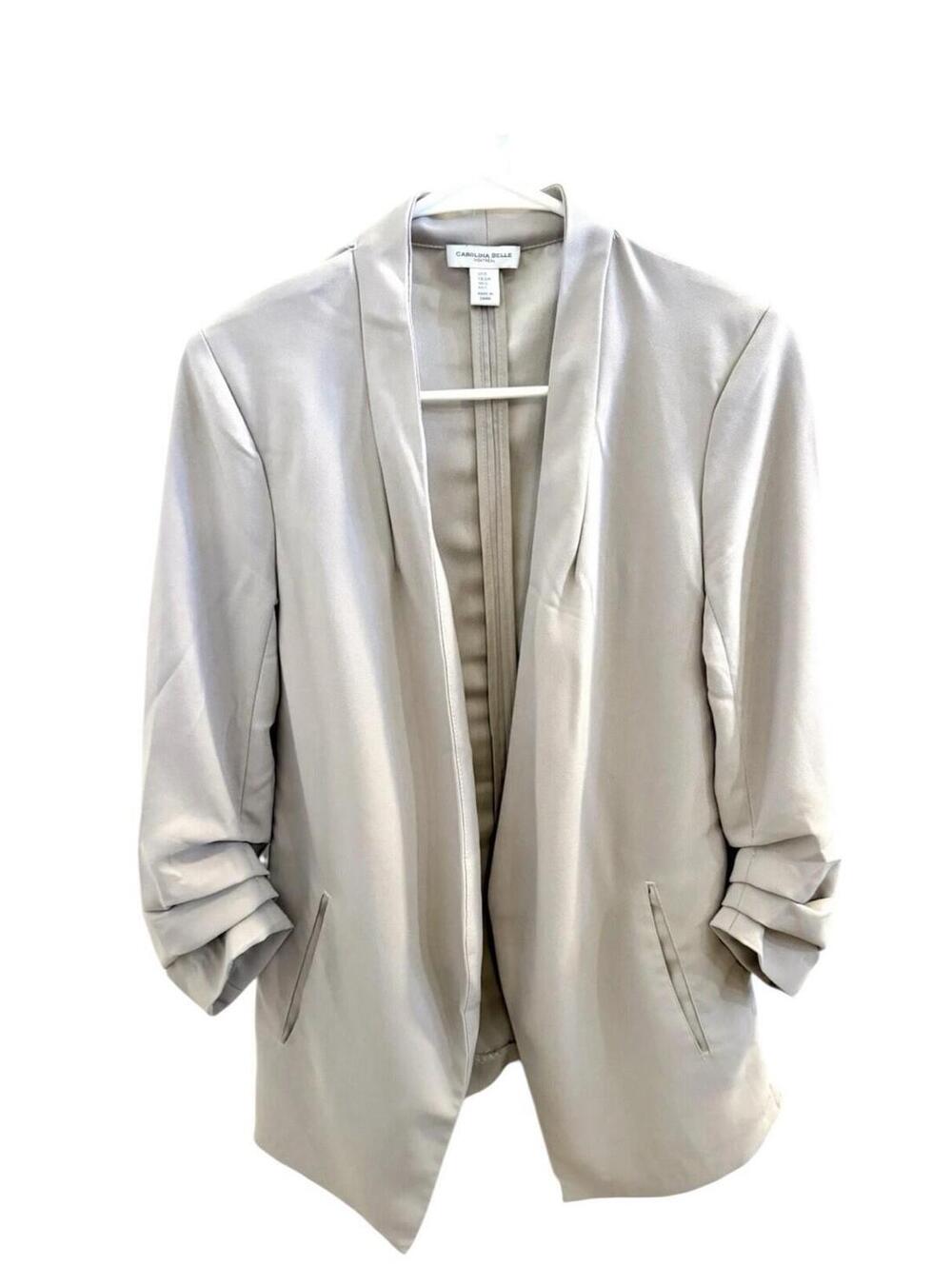 Carolina Belle Blazer women's small gray open front ruched sleeve